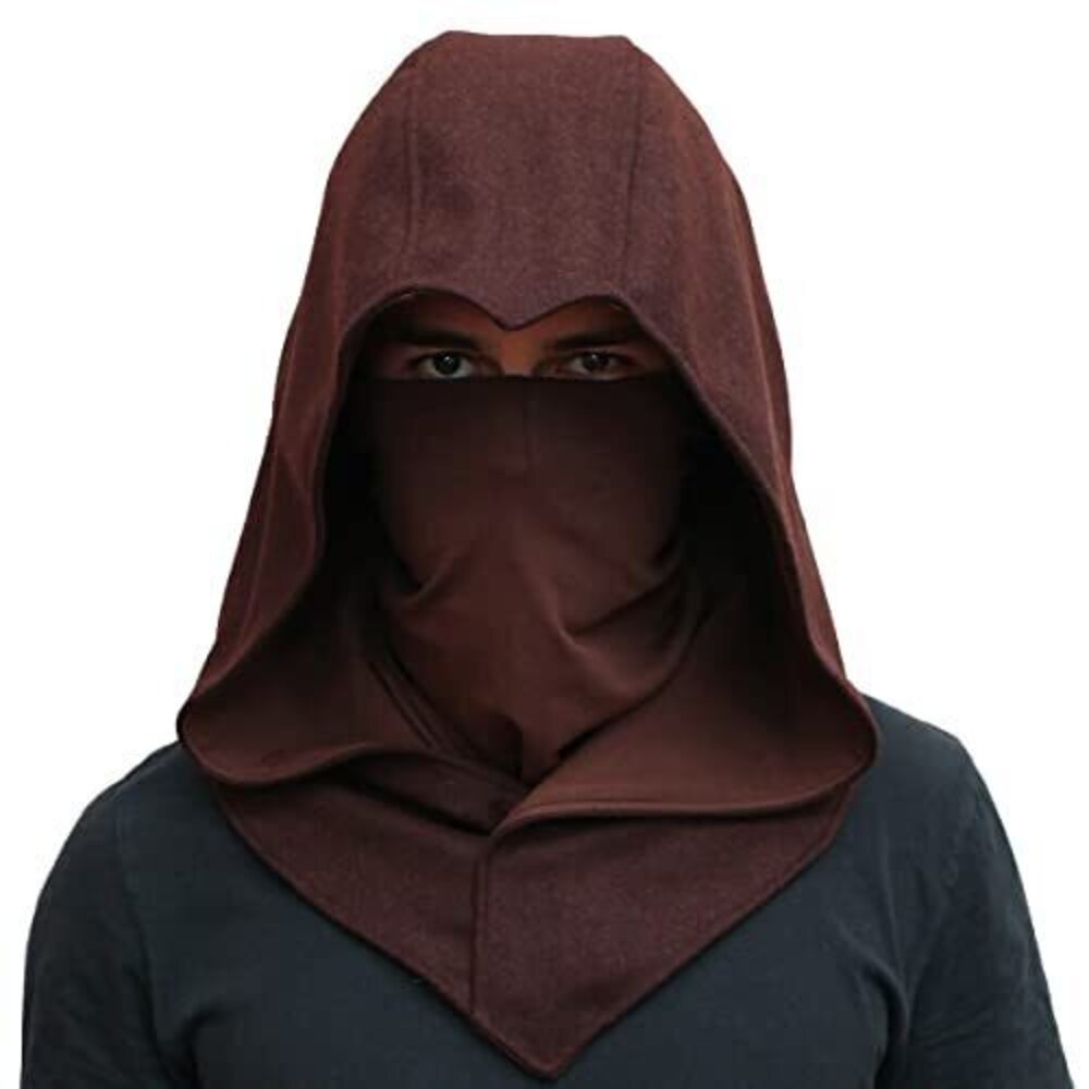 7121 Brown Wool Blend Medieval Hood with Detachable Mask – Authentic Winter